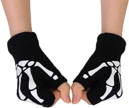 Handschoenen,lichtgevende skelet halve vingerhandschoenen, glow in the dark vingerloze handschoenen gebreide winterwanten voor mannen vrouwen — thumbnail 5