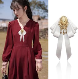 Hof stijl Crystal Ribbon Bow Tie Broche Pins Voor Vrouwen Meisjes Victoriaanse Cameo Boog Broche Pre-Gebonden Strik Corsage Kraag accessoire — thumbnail 3