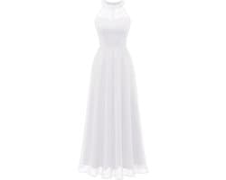 Halterjurk Lang Chiffon Avondjurk Kanten Boord | Galajurk Bruiloft Gastjurk Maxi Lange Vrouwenjurk Galafeesten Avondkleding
