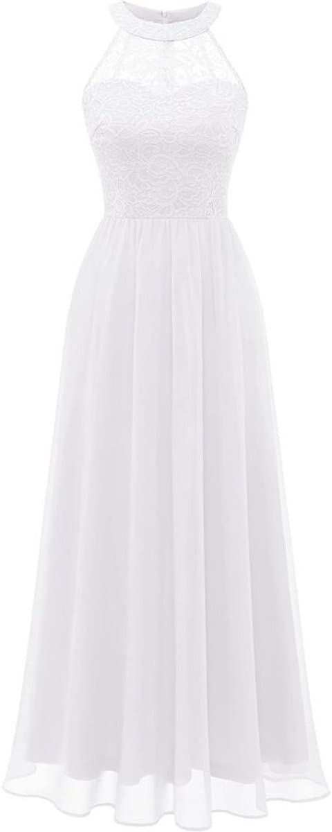 Halterjurk Lang Chiffon Avondjurk Kanten Boord | Galajurk Bruiloft Gastjurk Maxi Lange Vrouwenjurk Galafeesten Avondkleding — afbeelding 1