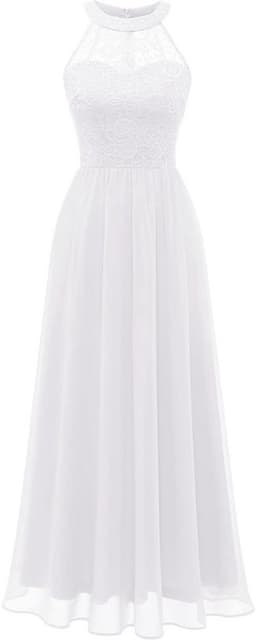 Halterjurk Lang Chiffon Avondjurk Kanten Boord | Galajurk Bruiloft Gastjurk Maxi Lange Vrouwenjurk Galafeesten Avondkleding — thumbnail 1
