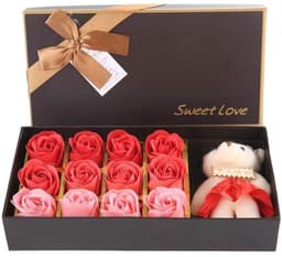 12 Rozen Zeep Bloemen Gift Set voor Vrouwen - Romantisch Valentijnsdag Cadeau met Pluche Beer — thumbnail 1