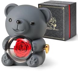 Romantische teddybeer met roos en verborgen sieradendoosje - uniek cadeau voor haar - Valentijnsdag, Moederdag, bruiloften en jubilea — thumbnail 1