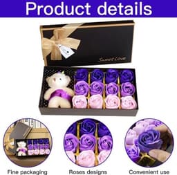 Geschenkset Rozenblaadjes Teddybeer en Zeepbloemen - Romantisch Cadeau voor Valentijnsdag en Jubileum (Paars) — thumbnail 3