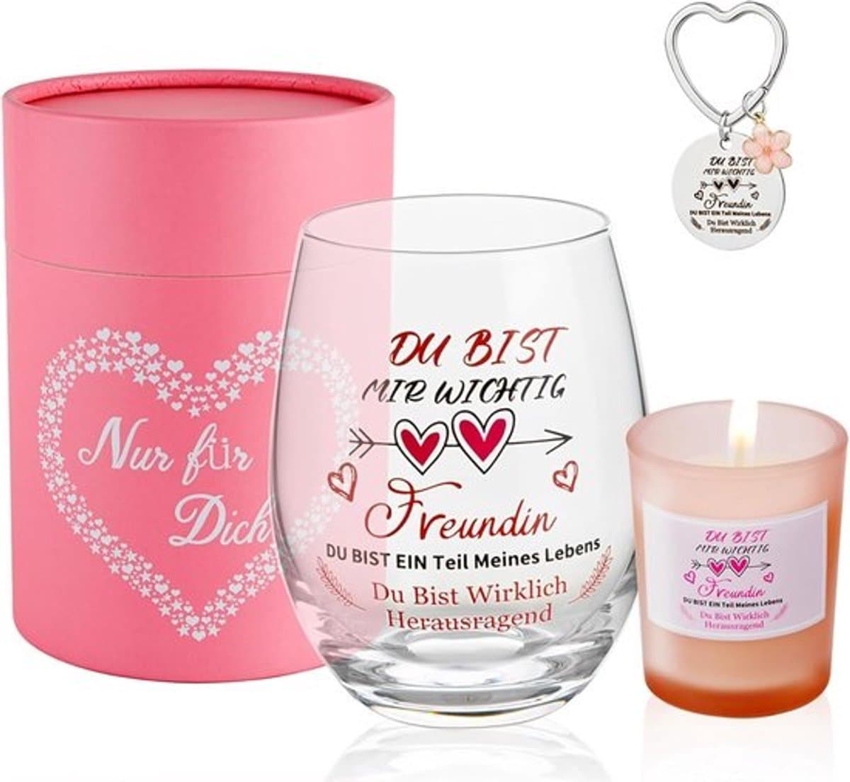 Persoonlijk Cadeau voor Vrouwen, Gegraveerd Wijnglas en Geurkaars Set, Perfect voor Verjaardagen en Speciale Gelegenheden — afbeelding 1