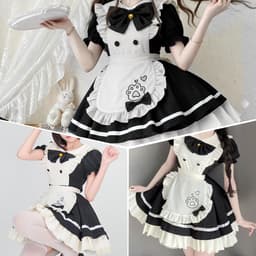 Maid dress zwart-wit - schattige kat Franse maid outfit - met schort en haarband - perfect voor Halloween - ShopVlot — thumbnail 3