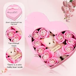 Rozen Geschenkdoos - Namaakbloemen Teddybeer - Romantisch Cadeau - Handgemaakt Onderhoudsvrij - Hartvorm - Roze — thumbnail 5
