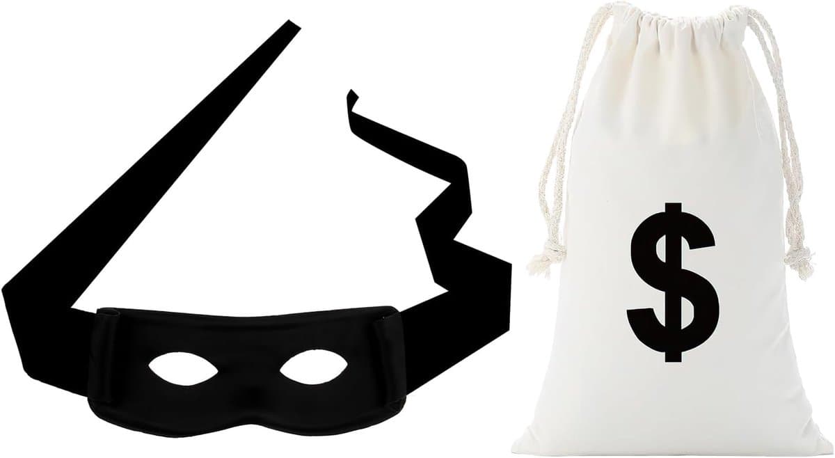 Zorro masker, pantserkraker masker, oogmasker, zwart, roofmasker, dief masker, inbrekermasker, bankrovermasker voor Halloween en carnaval — afbeelding 1