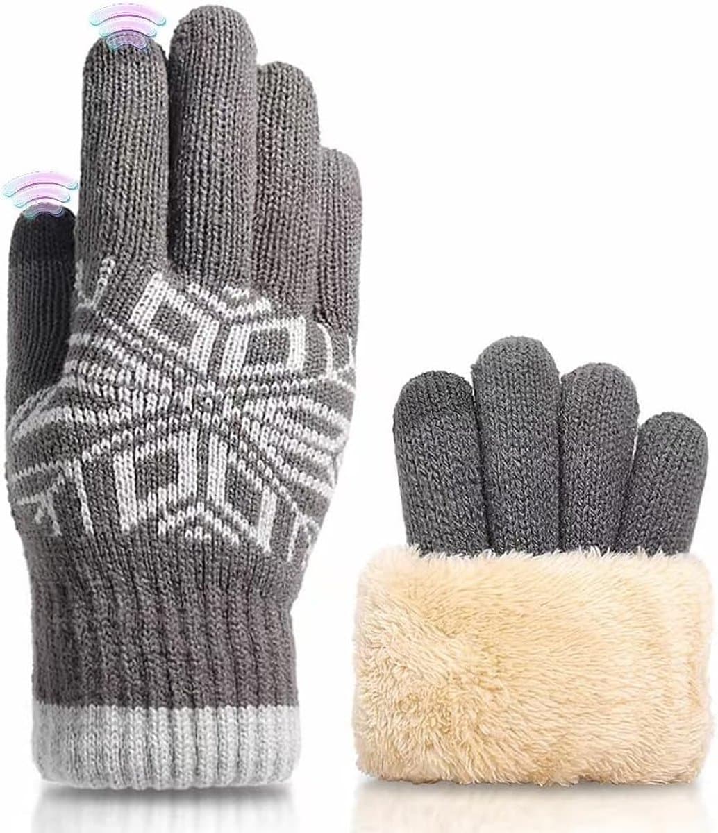 Handschoenen met fleece voering Thermische winterhandschoenen Heren dik warm Touchscreen handschoenen Stretched dikke gebreide handschoenen Thermische handschoenen Wintercadeaus Grijs — afbeelding 1