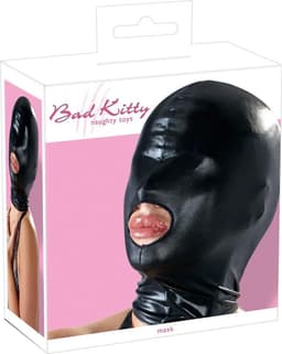 Bad Kitty – Bondage Masker met Mond Opening en Hoogglanzend Wet Look – Zwart — thumbnail 5