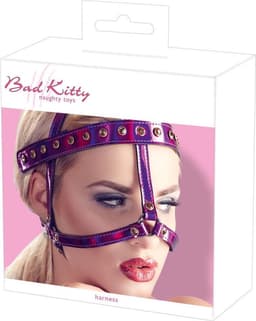 Bad Kitty – Bondage Hoofd Harnas Sprankelend met Gouden Klinknagels - Roze — thumbnail 5