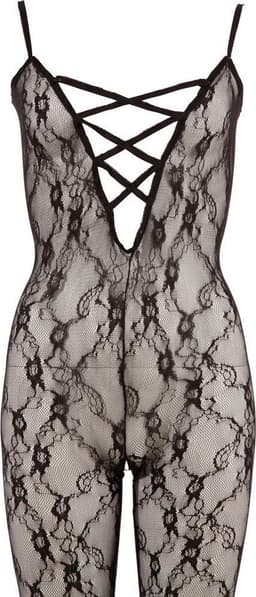 Mandy Mystery Lingerie – Sexy Catsuit Halter Model Klittenband met Vrije Borsten en Open Kruis – Maat XL / 2XL - Zwart — thumbnail 6