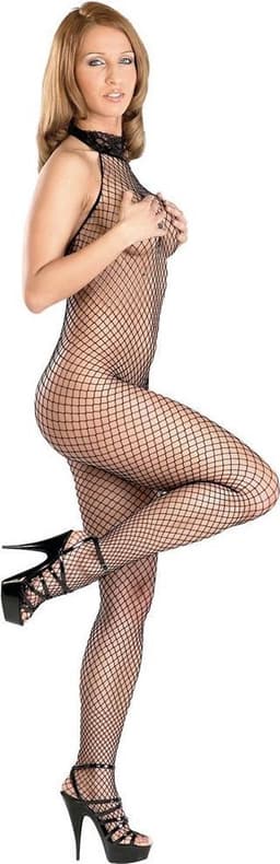 Mandy Mystery Lingerie – Catsuit met Open Netstof en Kanten Kraag voor  Avonden - Maat S/M – Zwart — thumbnail 11