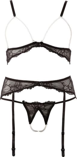 Abierta Fina –  Open Lingerie Set met Parel Afwerking voor een Spannend Avond – Maat L - Zwart — thumbnail 9