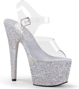 Pleaser - ADORE-708HMG Sandaal met enkelband, Paaldans schoenen - Paaldans schoenen - 42 Shoes - Zilverkleurig/Transparant — thumbnail 1