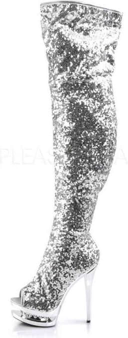 Pleaser - BLONDIE-R-3011 Plateau Overknee Laarzen - Paaldans schoenen - 35 Shoes - Zilverkleurig — thumbnail 3