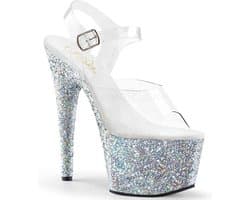 Pleaser - ADORE-708LG Sandaal met enkelband, Paaldans schoenen - Paaldans schoenen - 39 Shoes - Zilverkleurig/Transparant
