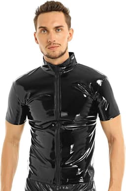 Heren Wetlook Shirt in Laklook met Knoop- en Ritssluiting — thumbnail 1