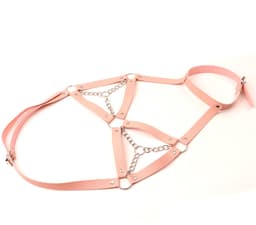 Daity – Women's Faux Leather Harness Punk Gothic Metal Chain Tassel Body Caged Lock Bra Strap – BDSM Extreme voor Mannen en Vrouwen – Bondage – Sex Toys Koppels – Zwart — thumbnail 2