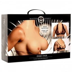 Master Series Perky Pair G-Cup siliconen borstprothesen voor mannen en koppels. Stevige tepels, goed ondersteunde crop top, hooggesloten model. Realistische look en feel, premium siliconen. — thumbnail 6