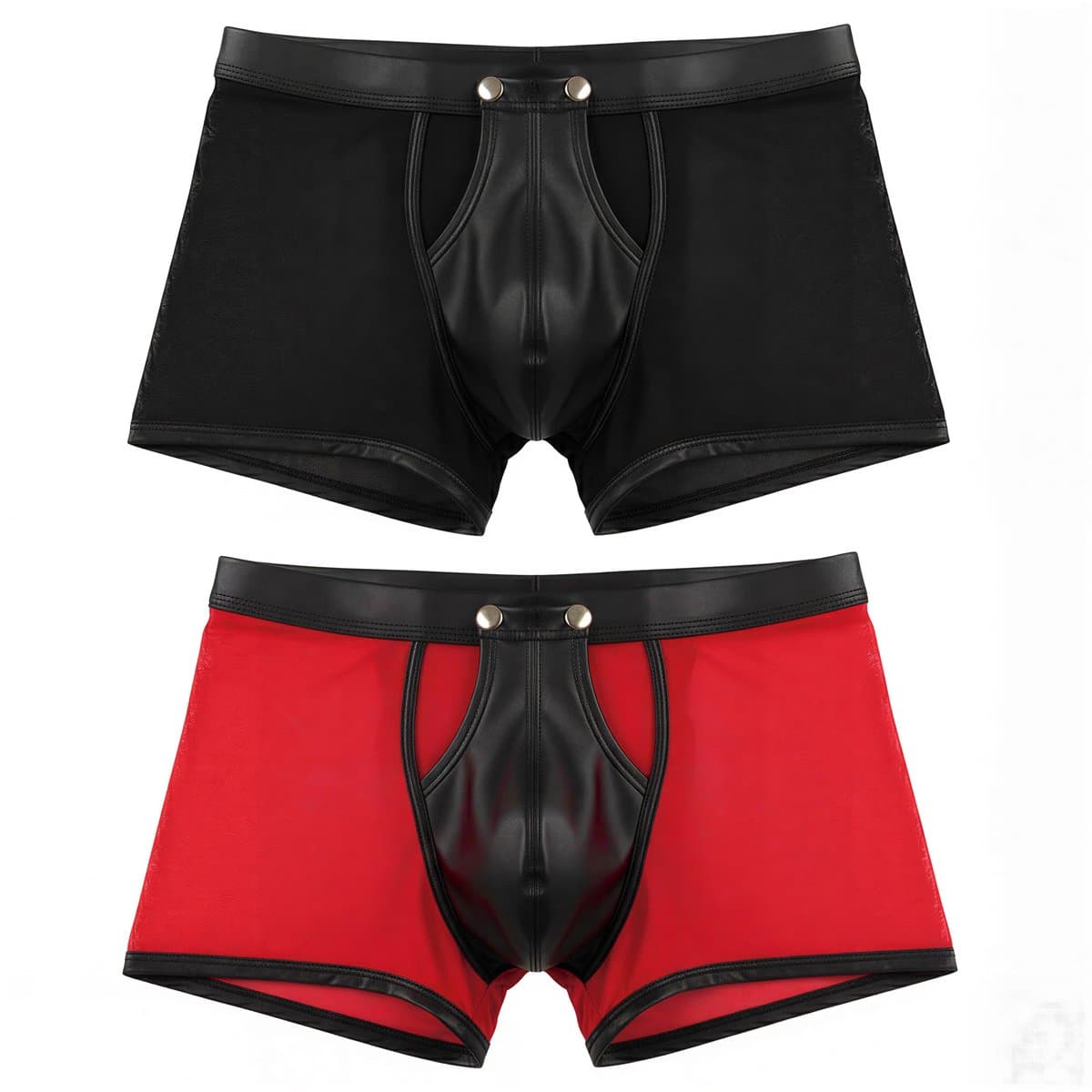 2-Pack BDSM Boxershorts Laklook en Mesh met Drukknoopsluiting - Sexy Herenondergoed - Maat XL | LS266 — afbeelding 1
