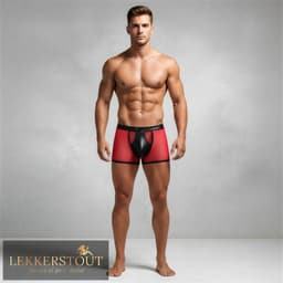 LekkerStout 2-Pack Heren Boxershorts met Open Kruis - Laklook en Mesh - Zwart/Rood - Maat M | LS266 — thumbnail 3