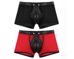 LekkerStout 2-Pack Heren Boxershorts met Open Kruis - Laklook en Mesh - Zwart/Rood - Maat L | LS266