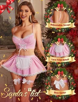 5-delige Sexy Dienstmeisje Lingerieset met Beha, String en Kousbanden voor Cosplay en Rollenspellen — thumbnail 2