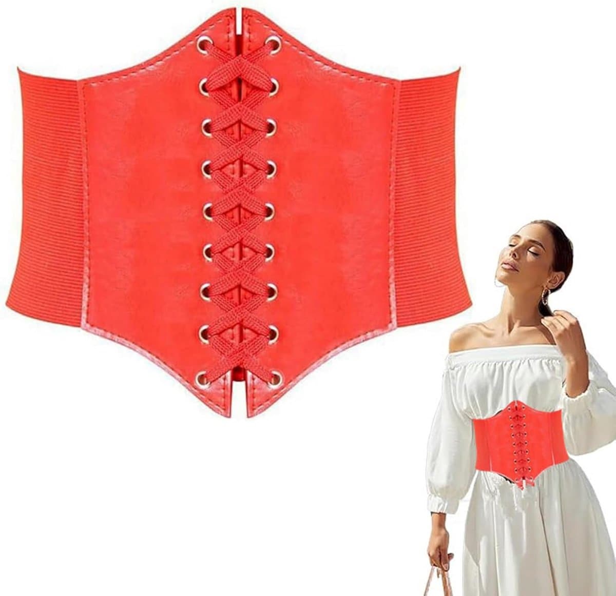 Brede Elastische Corset Riem met Vetersluiting voor Dames - Rode Taille-riem — afbeelding 1