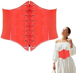 Brede Elastische Corset Riem met Vetersluiting voor Dames - Rode Taille-riem — thumbnail 1