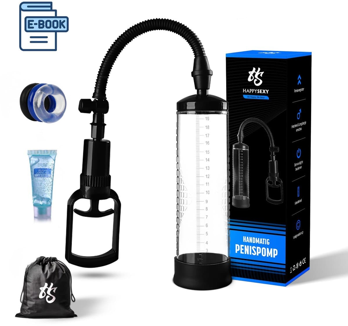 HappySexy Penispomp Met Grippomp – Penispompen Penisvergroter – Penis Pomp Erectie Vergroter Incl Gratis Glijmiddel Cockring en Penisring – Vacuumpomp Erectiepomp Masturbator — afbeelding 1