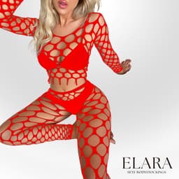 Elara - Valina - Bodystocking Erotische Lingerie met Open Kruis - Catsuit - S t/m XL - Sexy Dames Lingerie - Rood — thumbnail 5