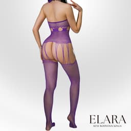Elara - Lirabelle - Bodystocking Erotische Lingerie met Open Kruis - Catsuit - S t/m XL - Sexy Dames Lingerie - Paars — thumbnail 3