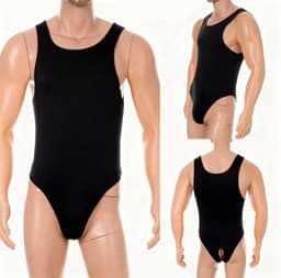 Open Billen Bodysuit Heren - Lingerie - Gay - Zwart - Shirt - Anus — thumbnail 1