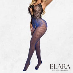Elara - Aveline - Bodystocking Erotische Lingerie met Open Kruis - Catsuit - S t/m XL - Sexy Dames Lingerie - Zwart/Blauw — thumbnail 6
