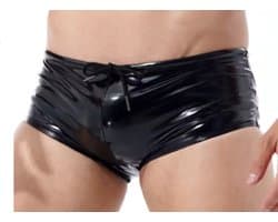 BamBella ® - Boxer short Maat L/XL Datex Zwart (Latex en stof SM kleding BDSM erotische heren kleding ondergoed lingerie onderbroek zwart
