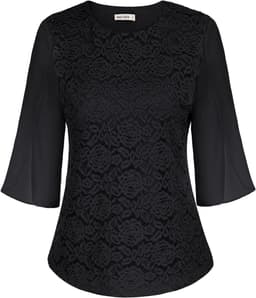 Damesshirt met Glanzende Paillettenprint - Ronde Hals - 3/4 Mouwen met Split - Feestelijk Top — thumbnail 2