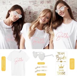 T-shirt JGA Vrouwen met Accessoires - Wit en Roze - Bride to Be Set met Armband, Bril en Tattoo-sticker voor Vrijgezellenfeest — thumbnail 5