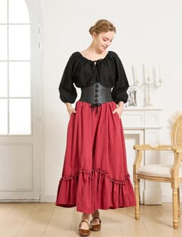 Victoriaanse Katoenen Blouse met Kant en Veter Detail voor Middeleeuwse en Boho Stijl — thumbnail 2