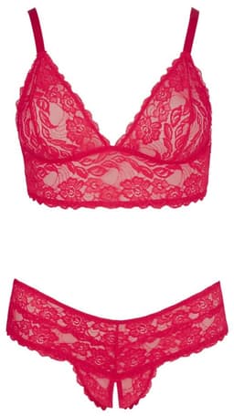 Cottelli Plus Size –  Lingerie Set met Open String voor Uitstraling vol Passie – Maat 2XL – Rood — thumbnail 2