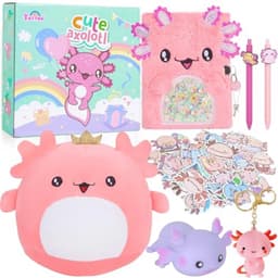 Cadeaus voor meiden: Axolotl Pluche Dieren, Dagboek, Balpen en Stickers — thumbnail 1