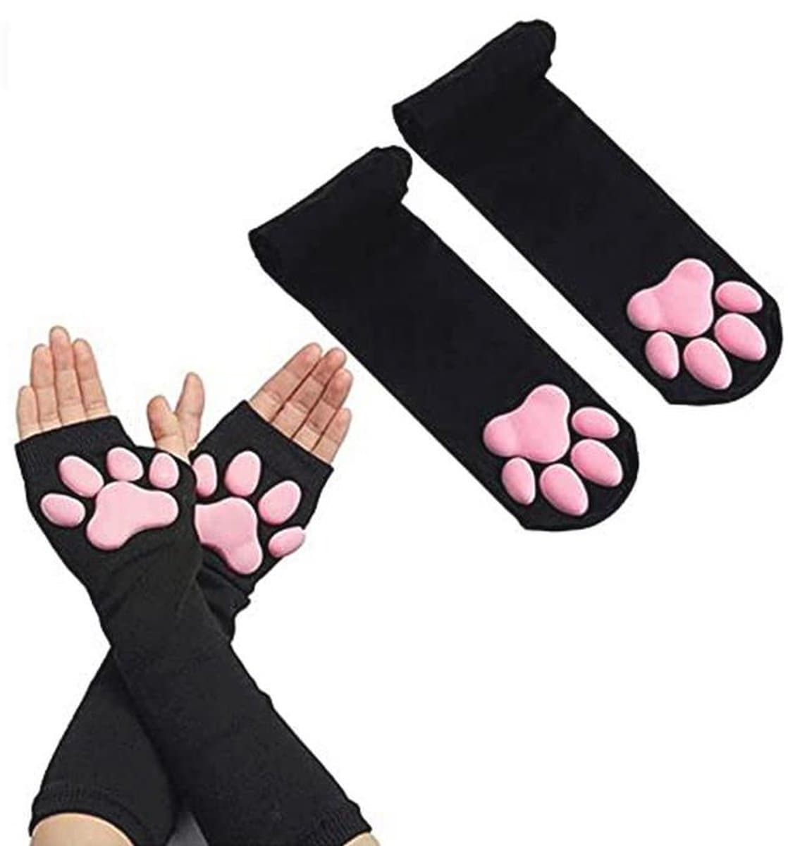 Kawaii Poot Kostuum Set - 3D Vingerloze Kat Klauw Handschoenen en Sokken voor Dames — afbeelding 1
