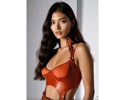 Sexy Lingerieset – PU Lederen Harnass Body – Bondageset – Harnasset – Verstelbaar – Bondage Look – Erotische Lingerie Dames – Fetish – Strappy – SM Outfit – Rood – Kinky Lingerie – BDSM – Wasteland – B.I.T.C.H. – Dare to Undress – One Size