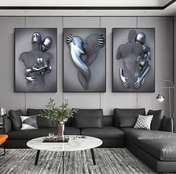 Abstracte Canvasprint Set van 3 - Romantisch Portret in Grijstinten - Modern Wanddecor voor Woonkamer en Slaapkamer - 21 x 30 cm — thumbnail 5