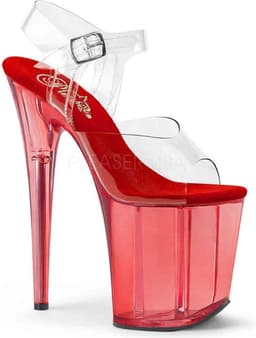 Pleaser - FLAMINGO-808T Sandaal met enkelband, Paaldans schoenen - Paaldans schoenen - 36 Shoes - Rood/Transparant — thumbnail 1