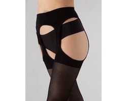 GIULIA Panty - Love Net 40 - Open Kruis Panty - Strippanty - Erotiek - Net - Jarretel - 40 Den - Medium - Zwart