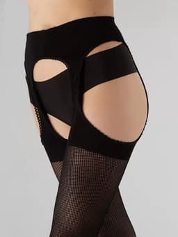 GIULIA Panty - Love Net 40 - Open Kruis Panty - Strippanty - Erotiek - Net - Jarretel - 40 Den - Medium - Zwart — thumbnail 1