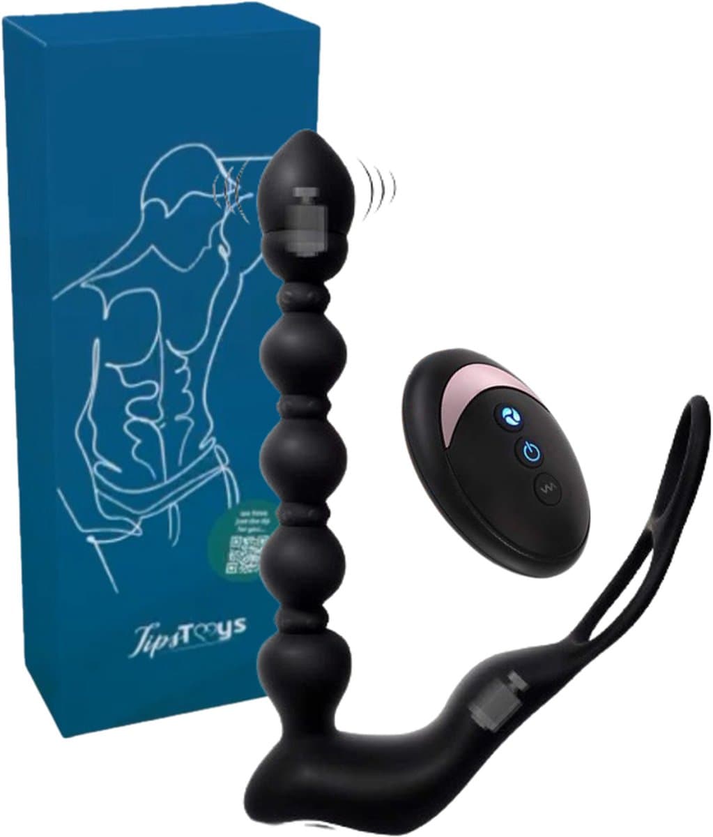 TipsToys® Prostaat Vibrator - met Afstandsbediening - Cockring & Penis Ring - Verwarmende Buttplug & Prostate Massager - 10 Stille Standen - Sex Toys voor Mannen, Koppels & Beginners - P Spot Stimulator - Vibrerende Dildo Anaal - Zwart — afbeelding 1