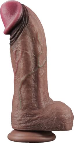 LoveToy - Dubbellaagse siliconen dildo XXL 28 cm (Ø7.4 cm) - Bruin — thumbnail 1