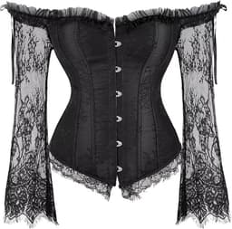 Corset Dames Zwart Kant – Off Shoulder Sexy Lingerie – Lange Mouwen — thumbnail 3